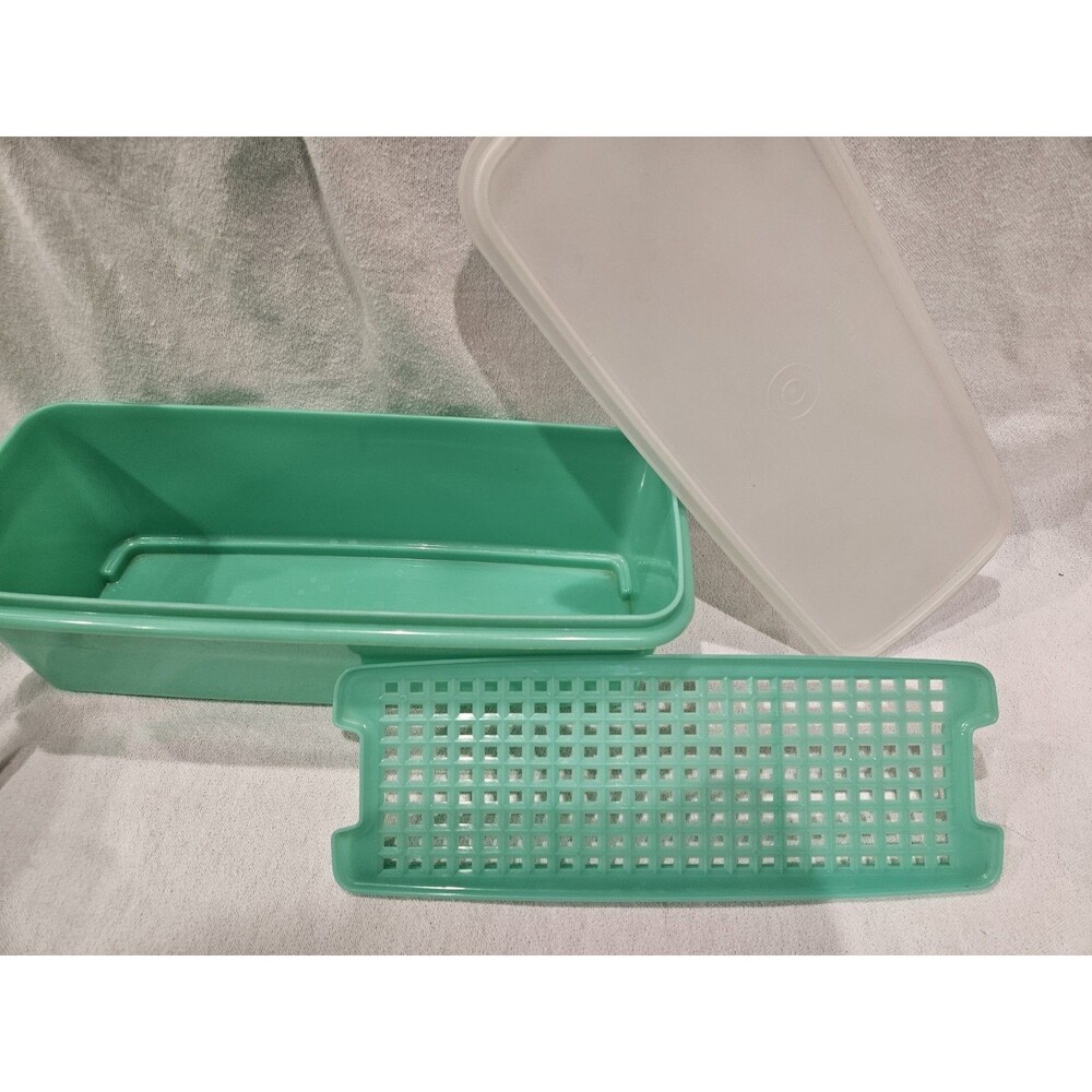 VTG Tupperware Celery Vegetable Keeper #782-8 3 Piece Set Green Jadeite Seal 🦭